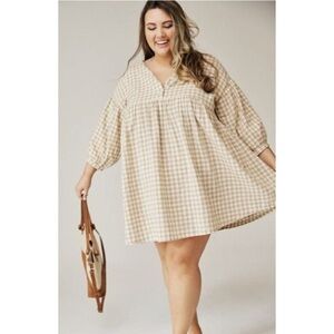 Able Nico Swing Dress Size 1X Tan Gingham